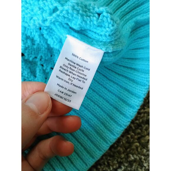 Talbots Open Stitch V-Neck Pullover 100% cotton deep sea blue coastal Mermaid - Picture 11 of 15